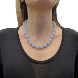 Collier Perles en or blanc, calcédoines et diamants - Castafiore