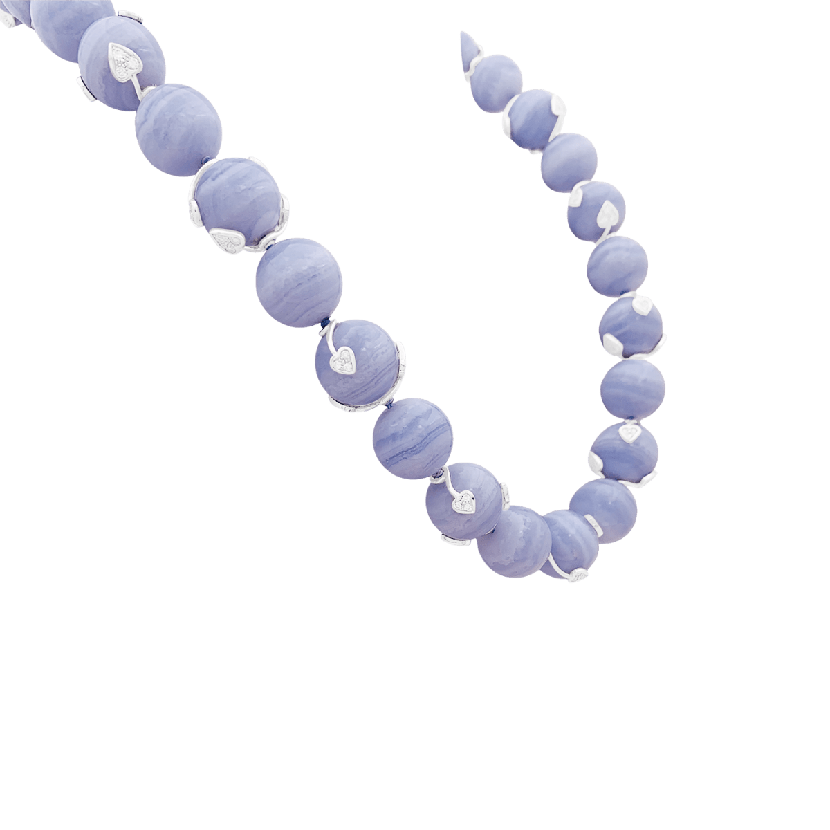 Collier Perles en or blanc, calcédoines et diamants - Castafiore