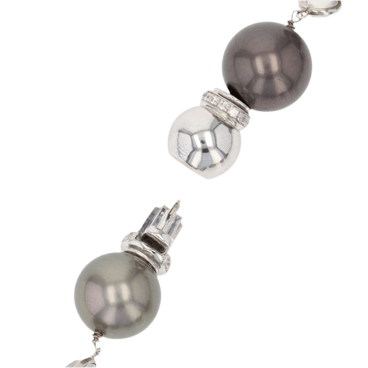 Collier Perles en or blanc, pierres de lune et diamants - Castafiore