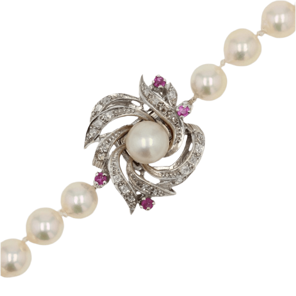 Collier Perles en or blanc, rubis et diamants - Castafiore