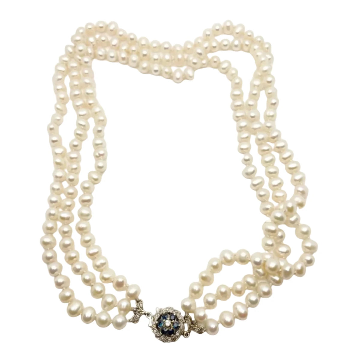Collier Perles en or blanc, saphirs et diamants - Castafiore