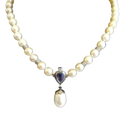Collier Perles en or blanc, tanzanite et diamants - Castafiore