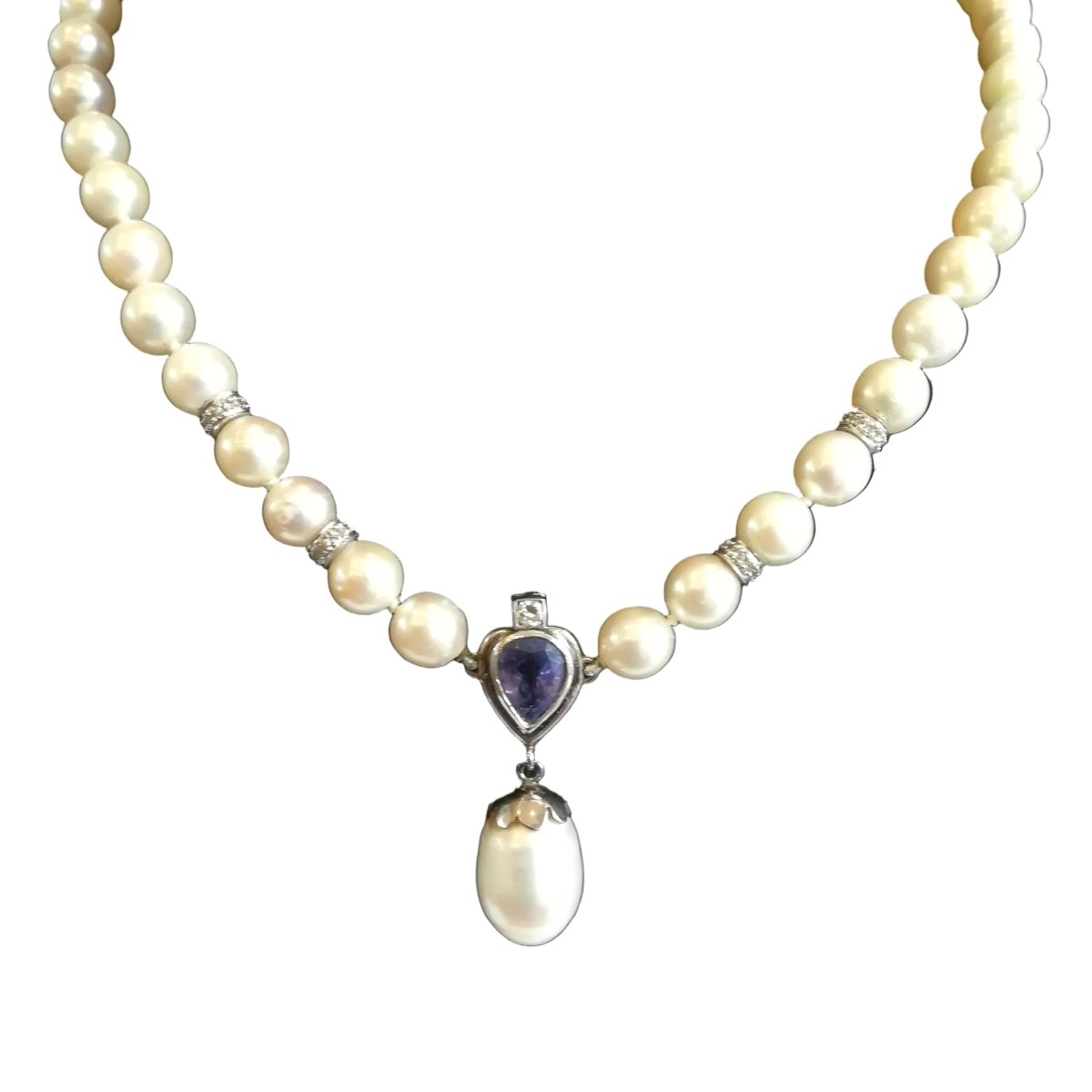 Collier Perles en or blanc, tanzanite et diamants - Castafiore