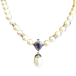 Collier Perles en or blanc, tanzanite et diamants - Castafiore
