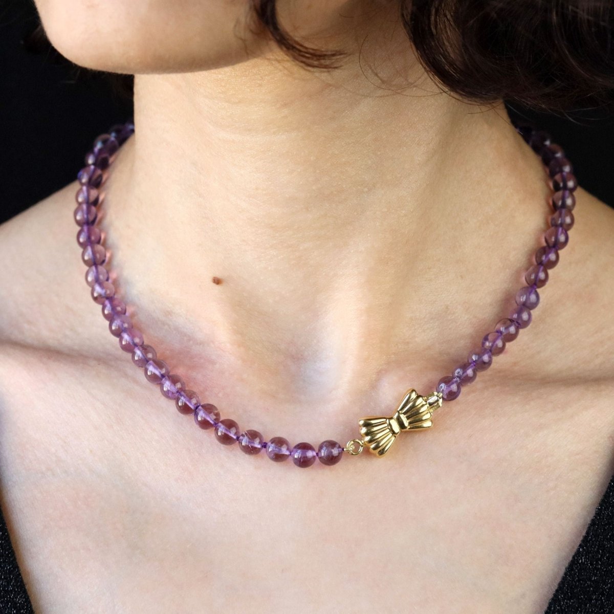 Necklace amethyst pearls yellow gold