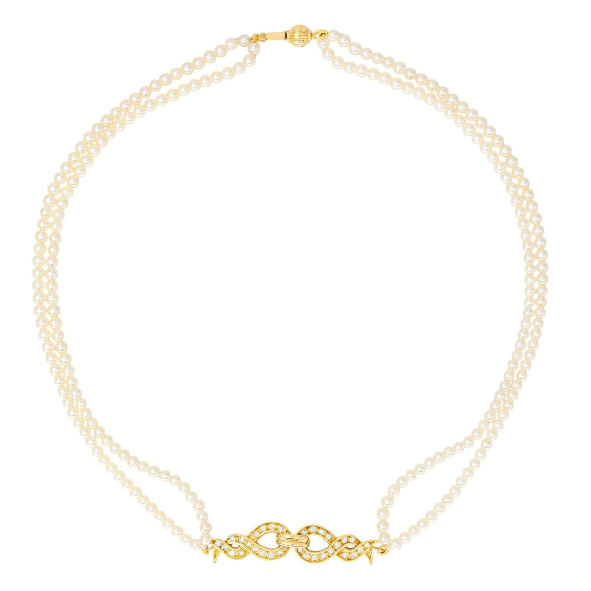 Collier Perles en or jaune et diamants - Castafiore
