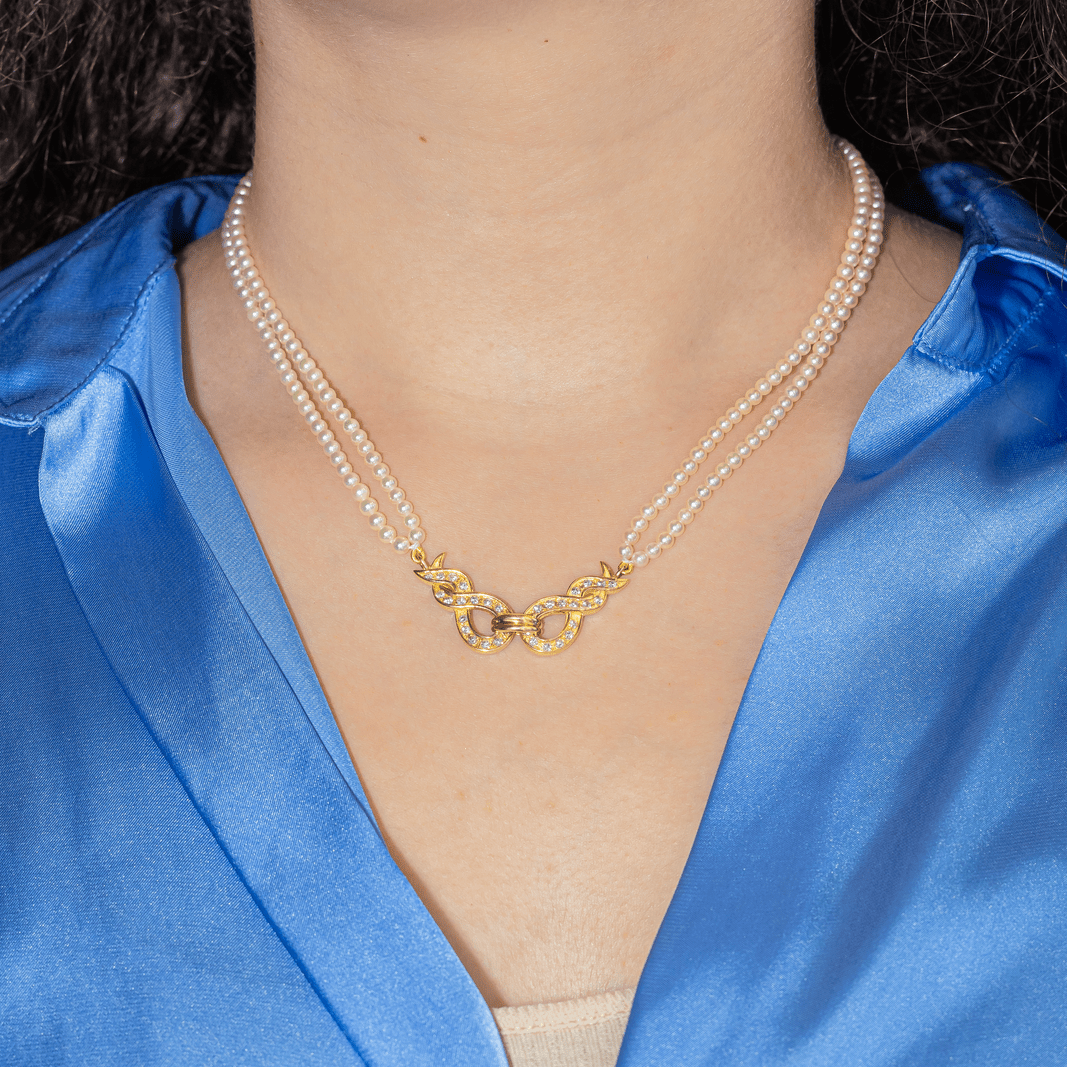 Collier Perles en or jaune et diamants - Castafiore