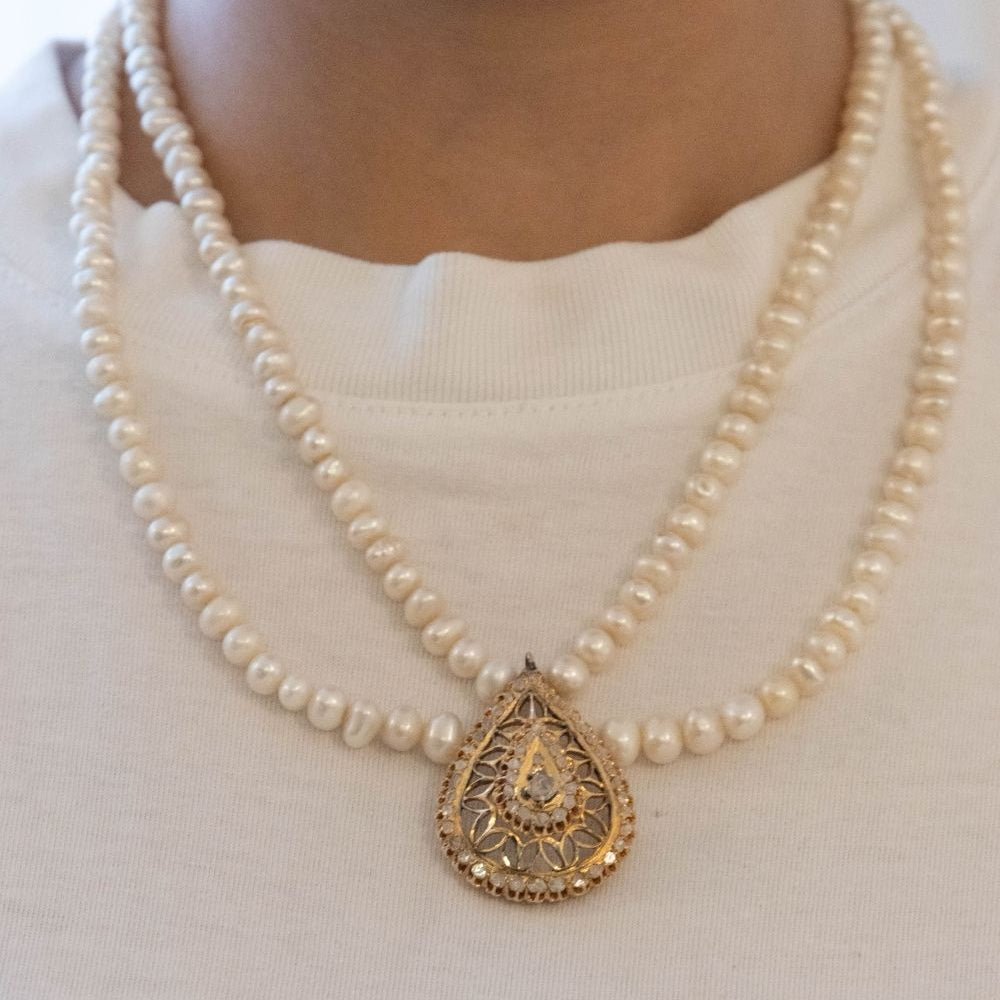 Collier Perles en or jaune, perles et diamants - Castafiore