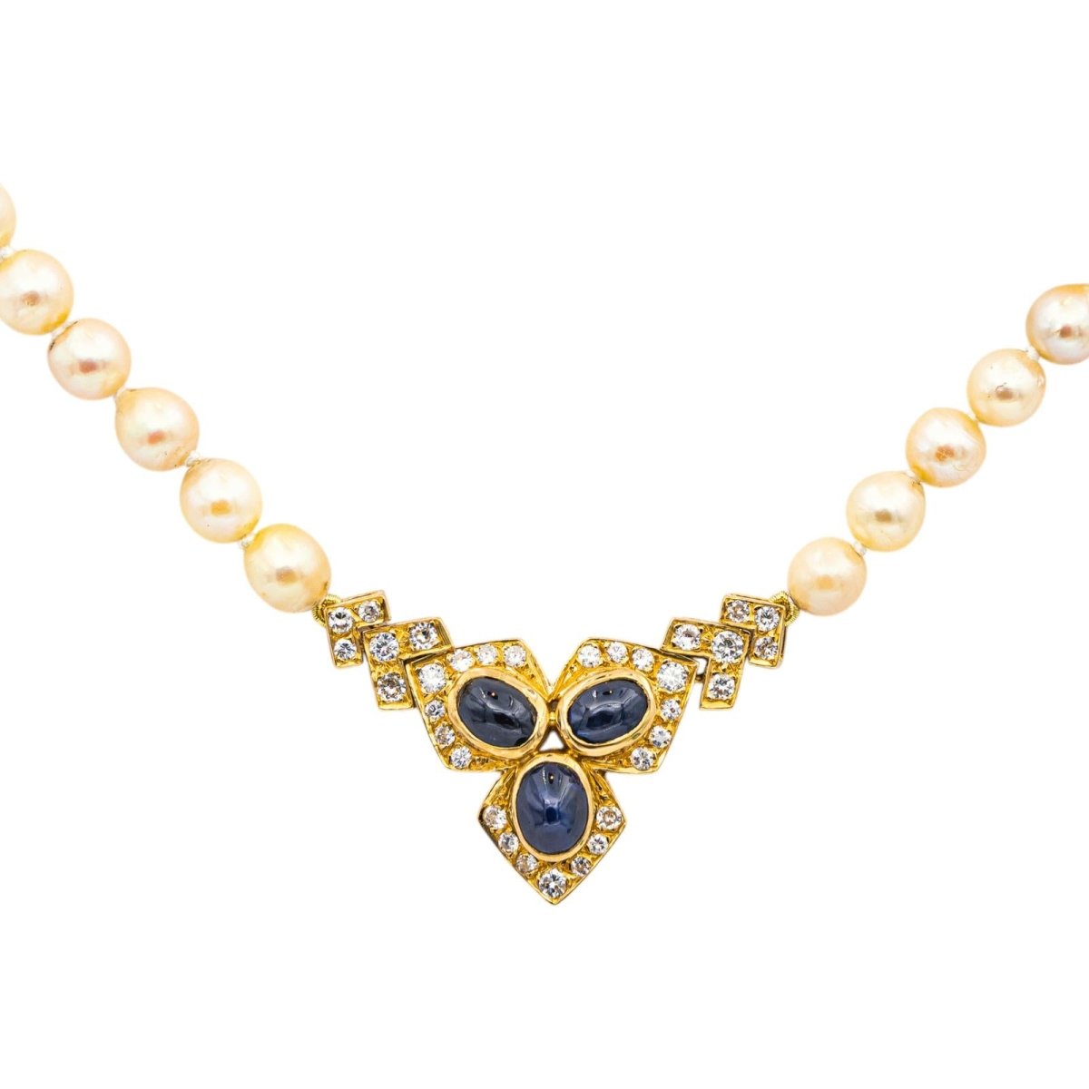Collier Perles en or jaune, saphirs et diamants - Castafiore