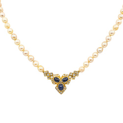 Collier Perles en or jaune, saphirs et diamants - Castafiore