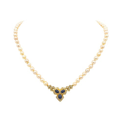 Collier Perles en or jaune, saphirs et diamants - Castafiore