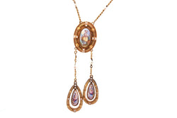 Necklace antique 19th century fine pearls and miniature porcelain