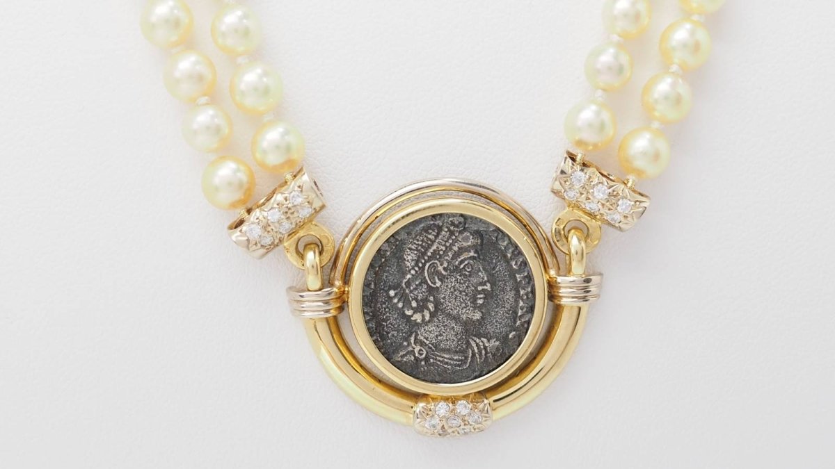 Collier pièce de constance II, perle de culture et diamants en or jaune - Castafiore
