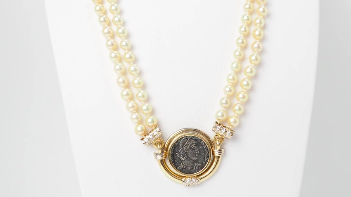 Collier pièce de constance II, perle de culture et diamants en or jaune - Castafiore