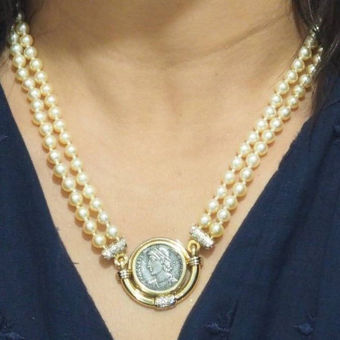 Collier pièce de constance II, perle de culture et diamants en or jaune - Castafiore