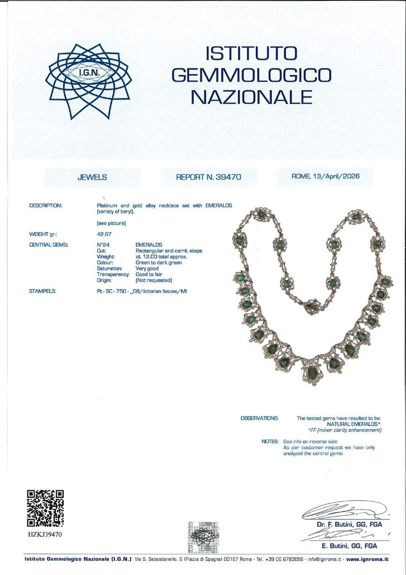 Collier Plastron en platine, émeraudes et diamants - Castafiore