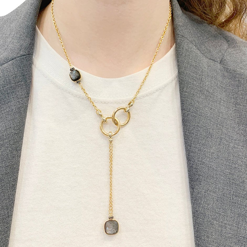 Collier Pomellato, "Nudo", or rose, obsidiennes, diamants noirs. - Castafiore