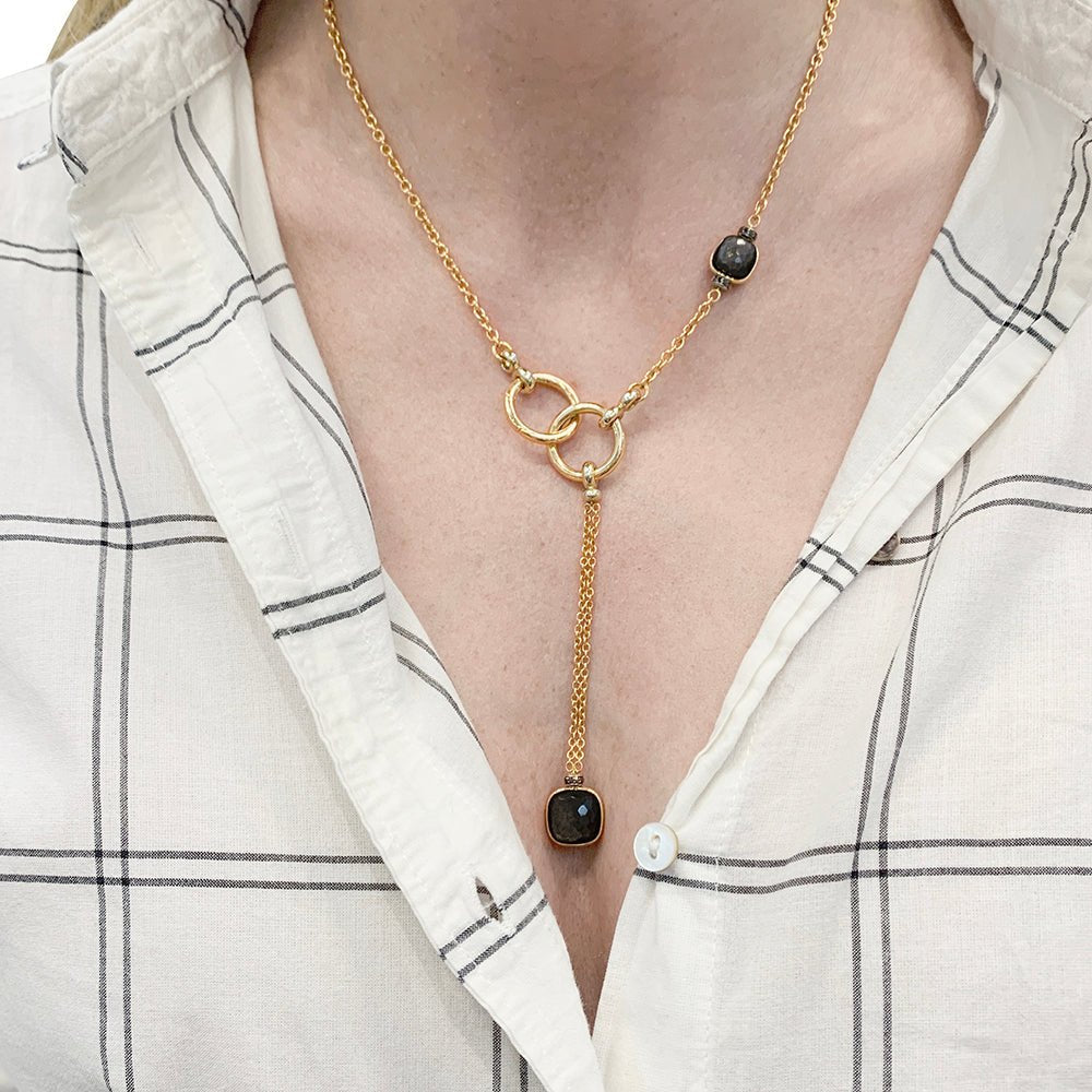 Collier Pomellato, "Nudo", or rose, obsidiennes, diamants noirs. - Castafiore