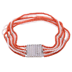 Collier ras de cou, en or blanc, corail et perles - Castafiore