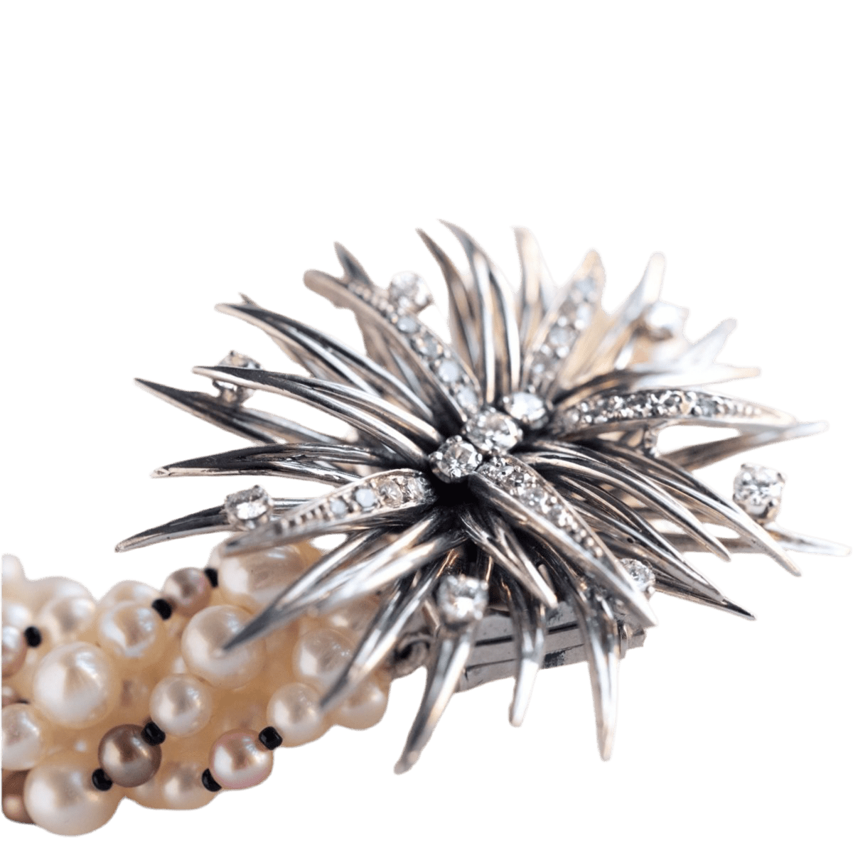 Collier Ras de Cou en or blanc, platine, onyx, perles et diamants - Castafiore