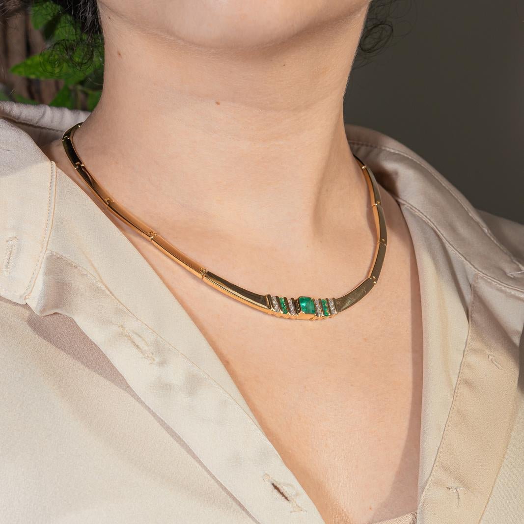 Collier Ras de Cou en or jaune, émeraudes et diamants - Castafiore