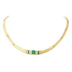 Collier Ras de Cou en or jaune, émeraudes et diamants - Castafiore