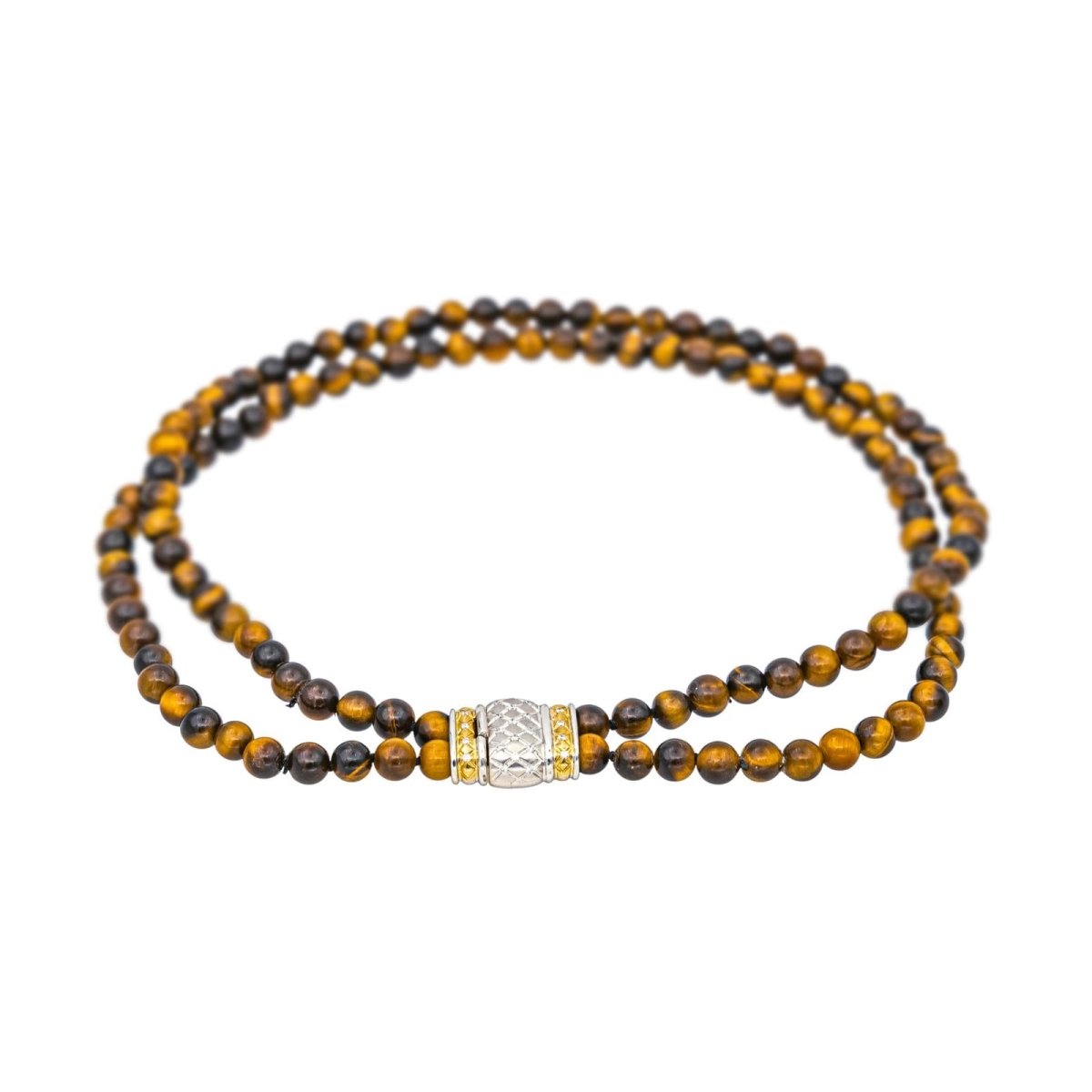 Collier Ras de Cou en or jaune, or blanc, oeil - de - tigre et diamants - Castafiore