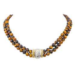 Collier Ras de Cou en or jaune, or blanc, oeil - de - tigre et diamants - Castafiore
