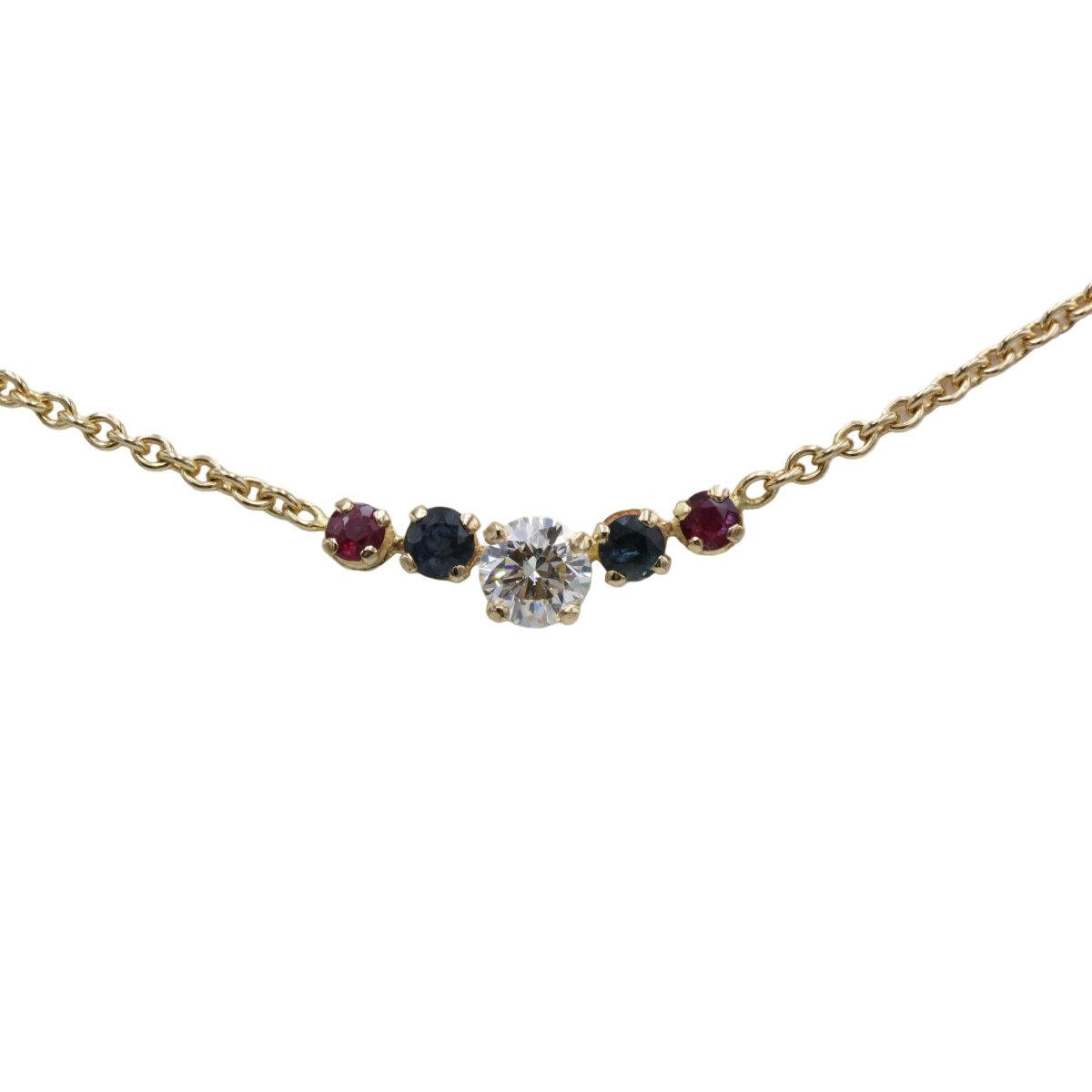 Collier Ras de Cou en or jaune, saphirs, rubis et diamants - Castafiore