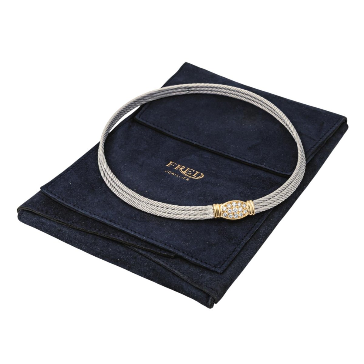 Collier Ras de Cou FRED "Force 10" en or jaune, acier et diamants - Castafiore