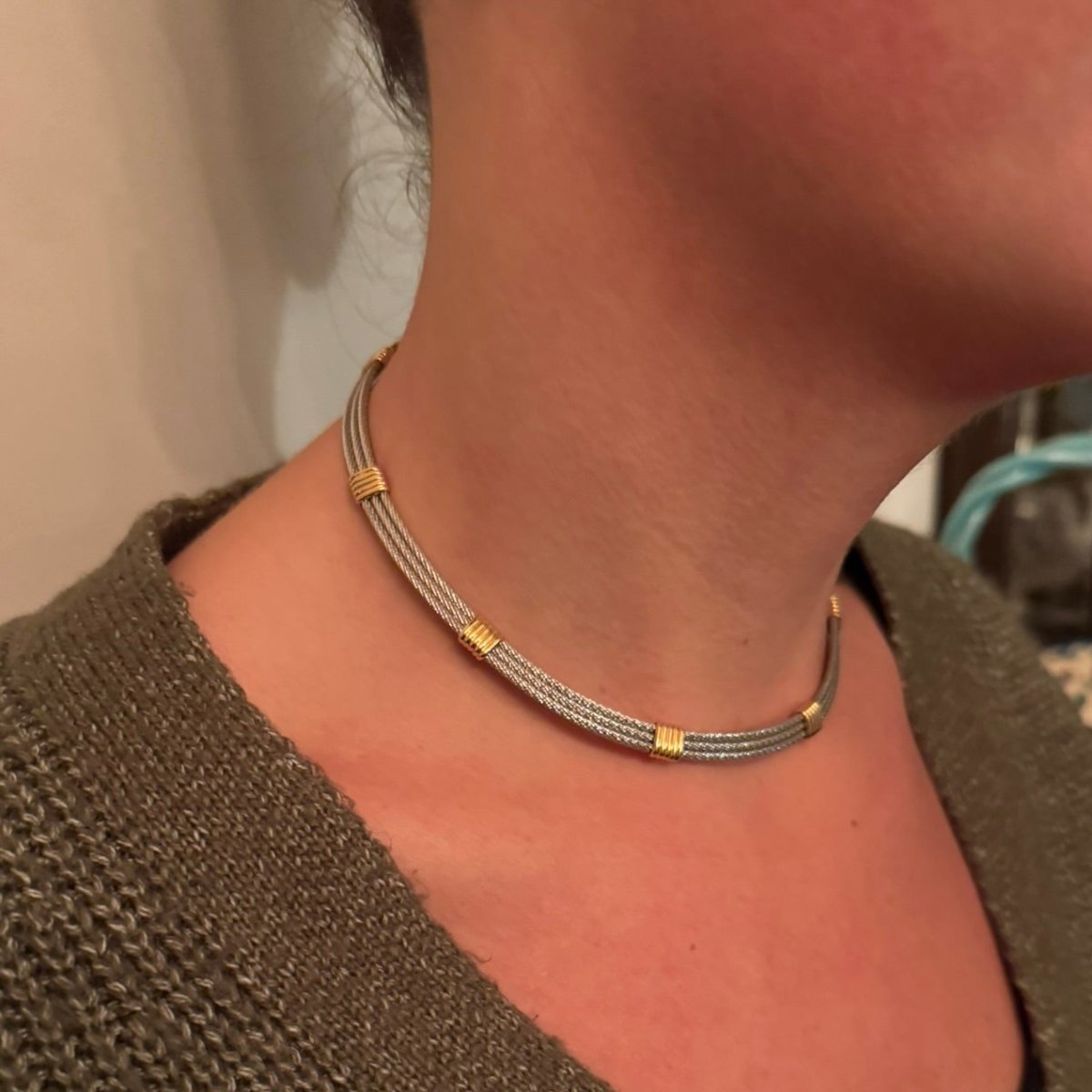 Collier Ras de Cou FRED "Force 10" en or jaune et acier - Castafiore