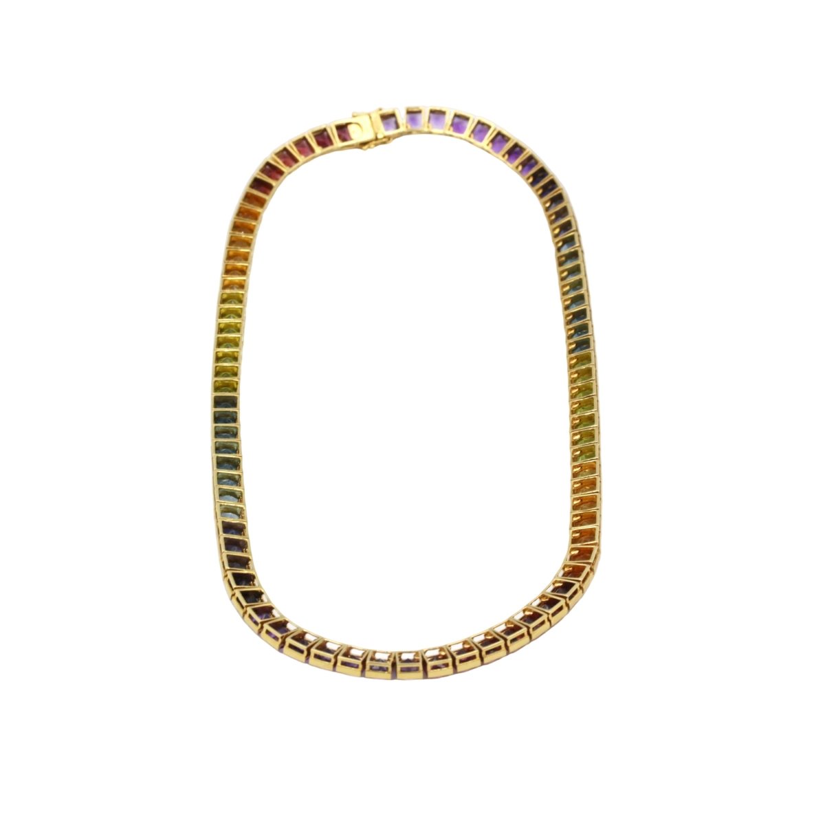 Collier Ras de Cou HANS STERN "Rainbow" en or jaune, grenats, citrines, péridots, aigues - marines, cordiérites et améthystes - Castafiore