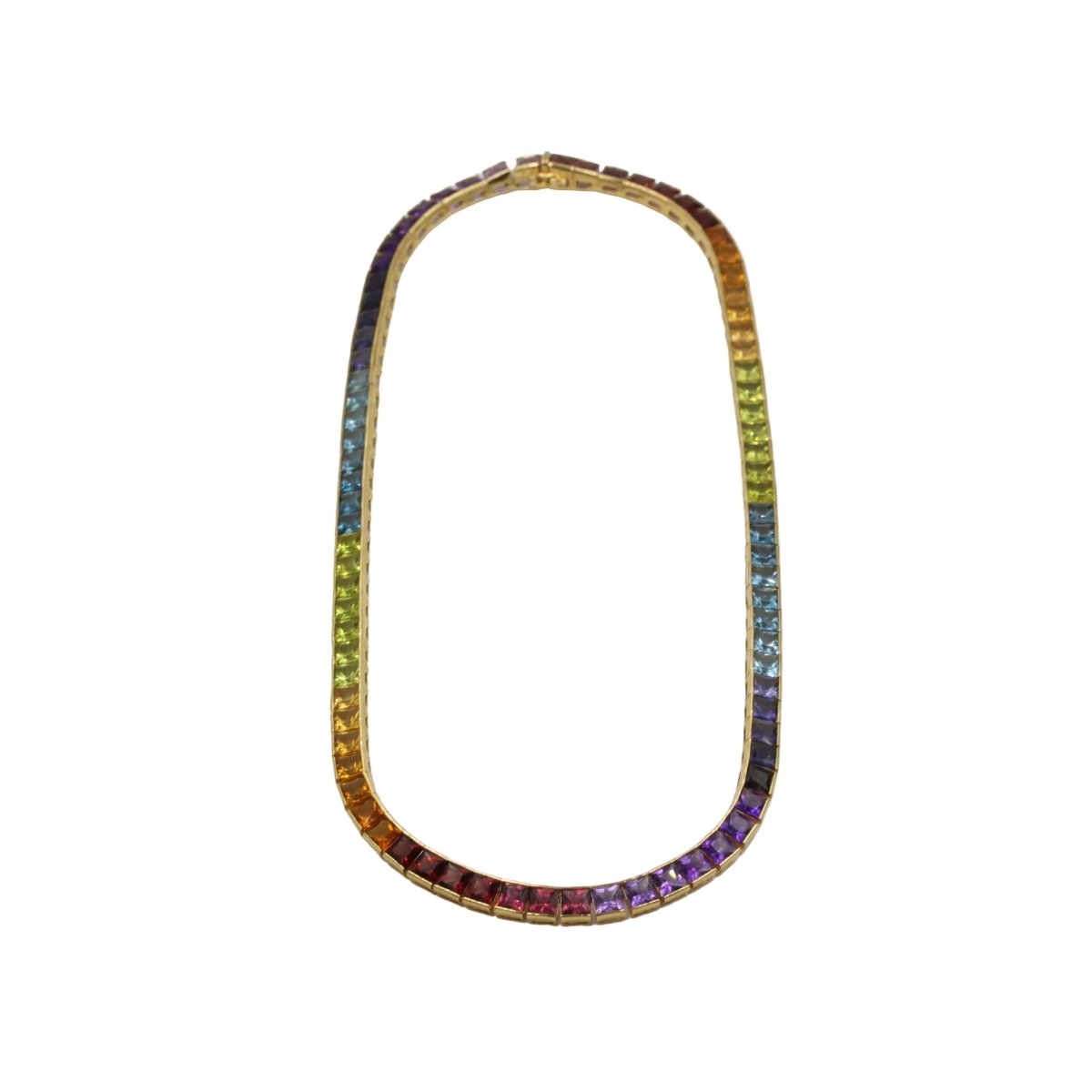 Collier Ras de Cou HANS STERN "Rainbow" en or jaune, grenats, citrines, péridots, aigues - marines, cordiérites et améthystes - Castafiore