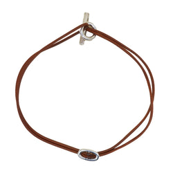 Collier Ras de Cou HERMÈS "Glenan" en argent et cuir marron - Castafiore