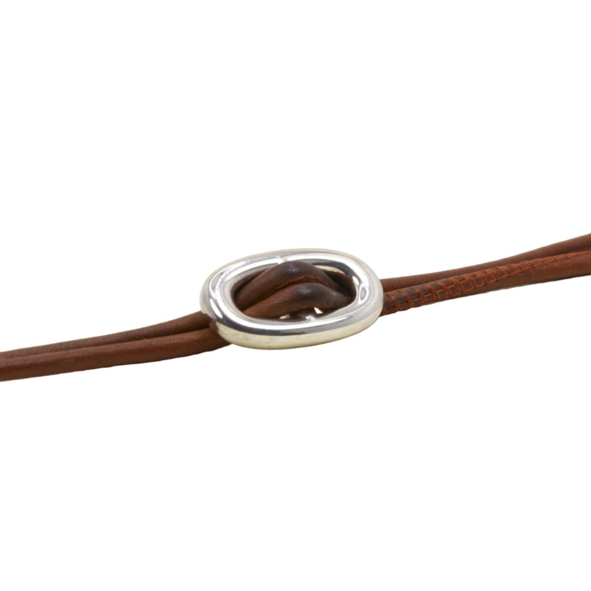 Collier Ras de Cou HERMÈS "Glenan" en argent et cuir marron - Castafiore