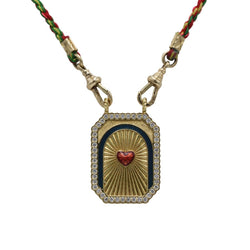 Collier Ras de Cou MARIE LICHTENBERG "Mini Scapulaire Heart" en or jaune, émail, perles et diamants - Castafiore