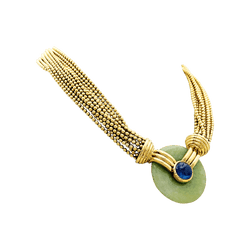 Collier Ras de Cou VERNEY en or jaune, jade et saphir - Castafiore