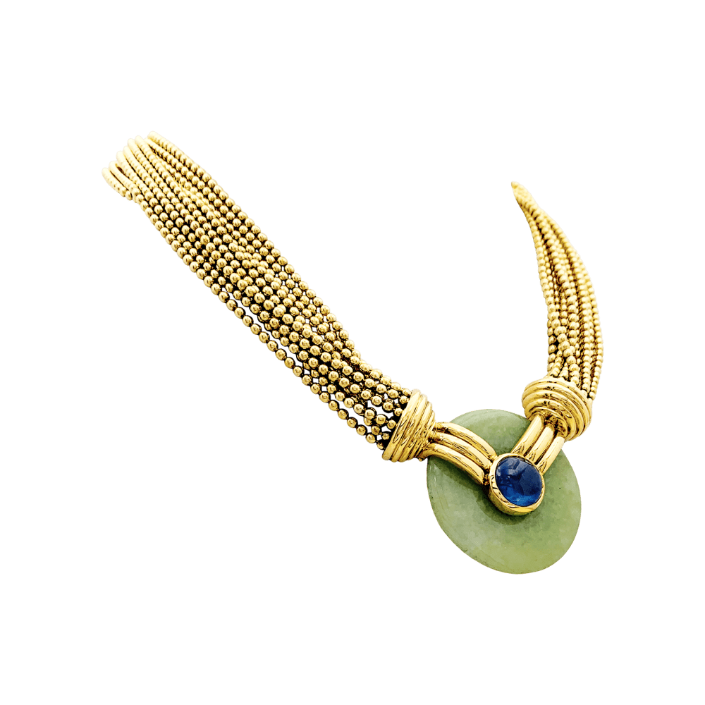 Collier Ras de Cou VERNEY en or jaune, jade et saphir - Castafiore
