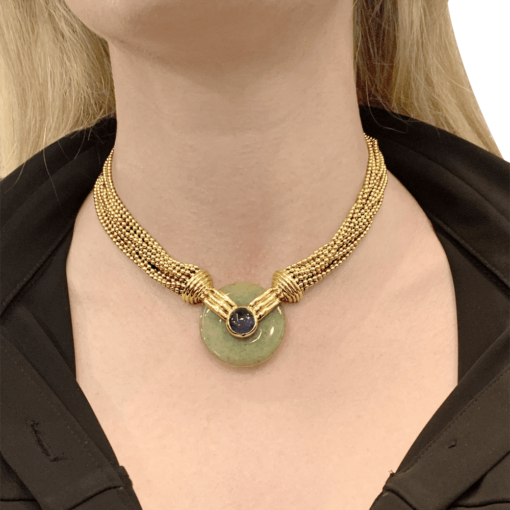 Collier Ras de Cou VERNEY en or jaune, jade et saphir - Castafiore