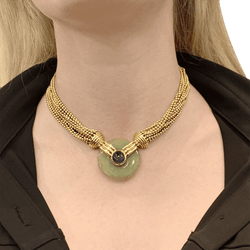 Collier Ras de Cou VERNEY en or jaune, jade et saphir - Castafiore