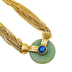 Collier Ras de Cou VERNEY en or jaune, jade et saphir - Castafiore