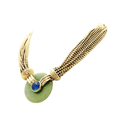 Collier Ras de Cou VERNEY en or jaune, jade et saphir - Castafiore