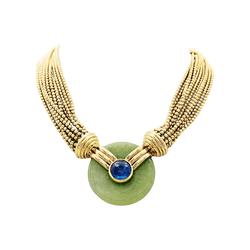 Collier Ras de Cou VERNEY en or jaune, jade et saphir - Castafiore