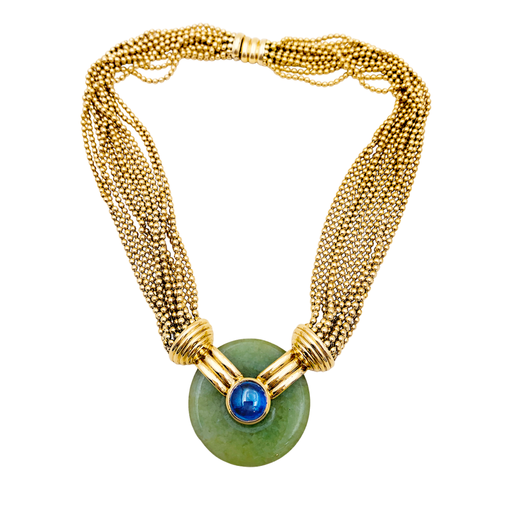 Collier Ras de Cou VERNEY en or jaune, jade et saphir - Castafiore