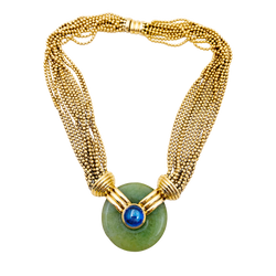 Collier Ras de Cou VERNEY en or jaune, jade et saphir - Castafiore