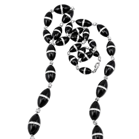 Collier R.CAMPELL en platine, onyx et diamants - Castafiore