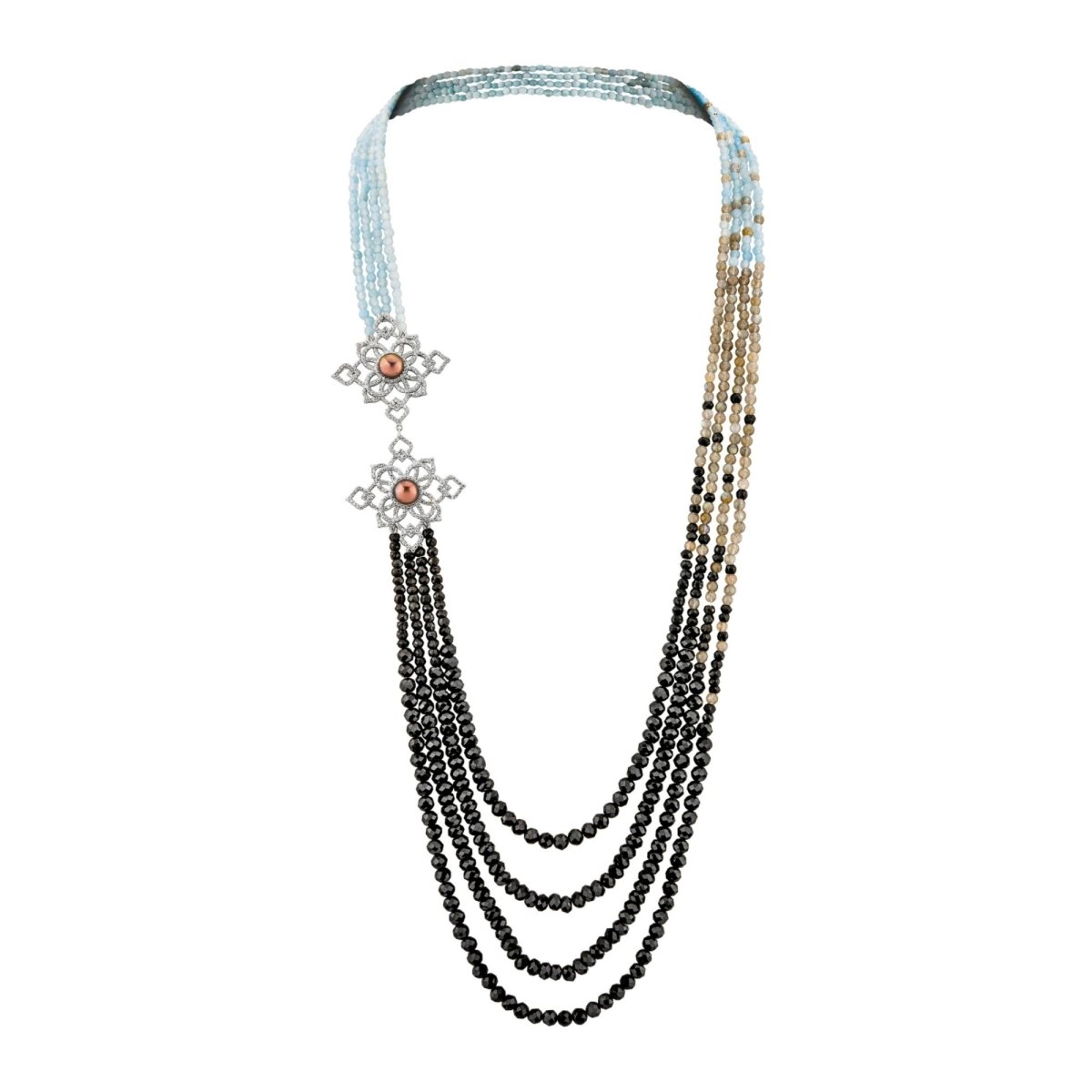 Collier Sautoir "Blue Moon" en argent, perles, zirconium et spinelles - Castafiore