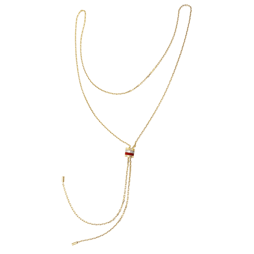 Necklace Boucheron "Cravate Quatre Red Edition", 3 golds, ceramic red, diamonds. Small model.