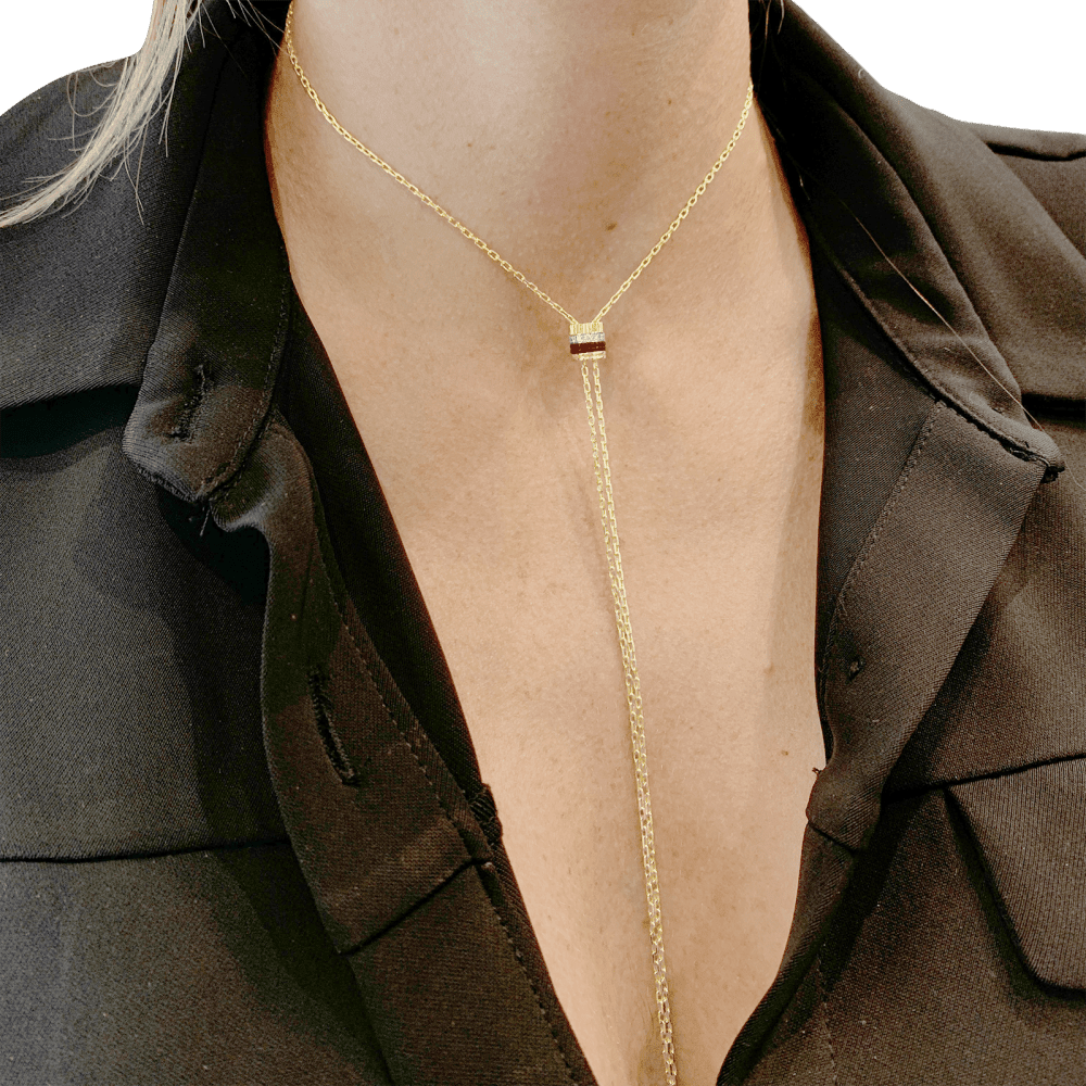 Necklace Boucheron "Cravate Quatre Red Edition", 3 golds, ceramic red, diamonds. Small model.