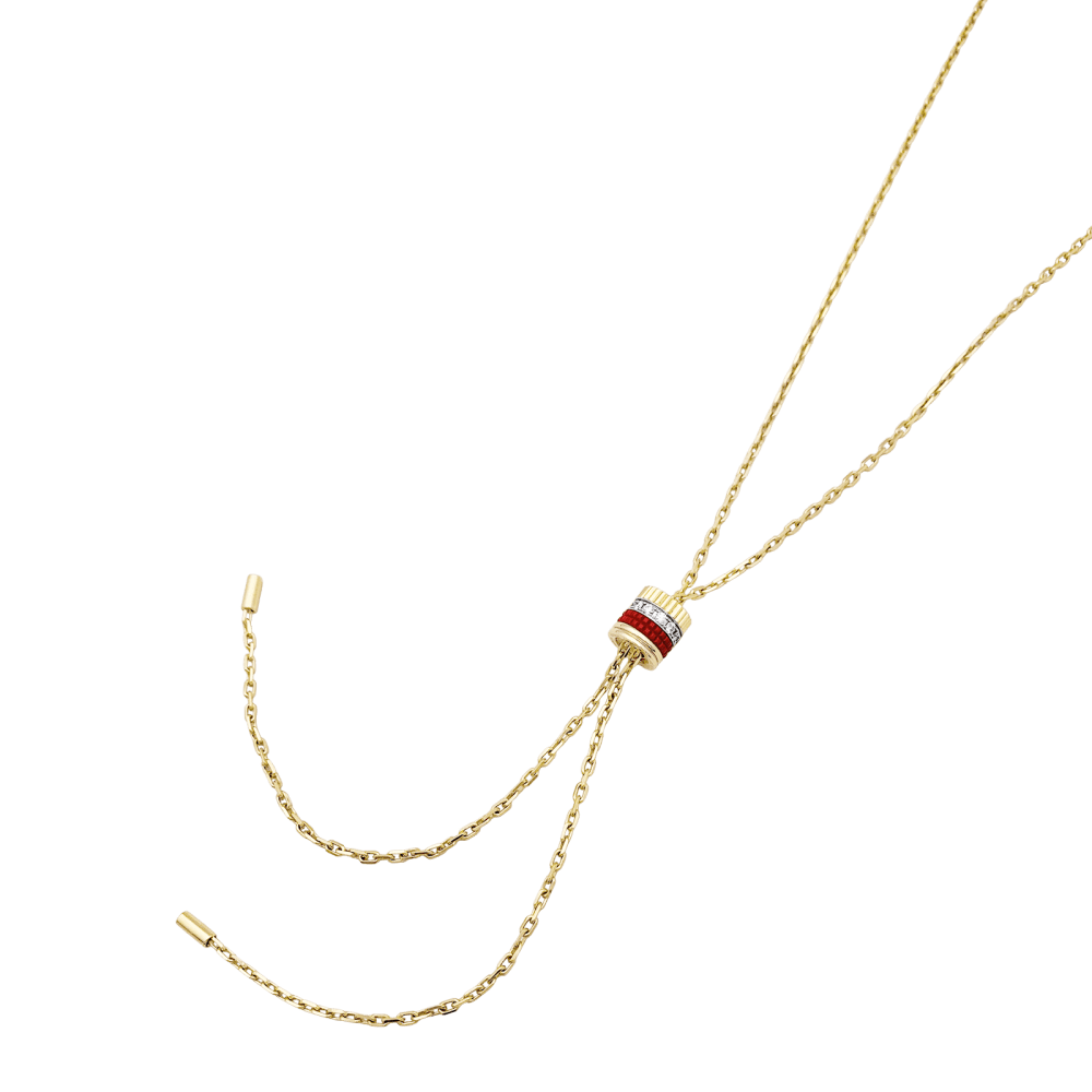 Necklace Boucheron "Cravate Quatre Red Edition", 3 golds, ceramic red, diamonds. Small model.